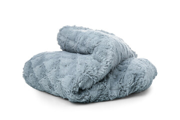 Soft woolen blanket on white background