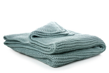 New soft knitted blanket on white background