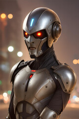 creepy alien warrior in his metal combat suit - generative ai