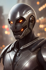 creepy alien warrior in his metal combat suit - generative ai