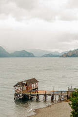 Naklejka premium Dock, Mountain and lake