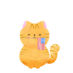 Happy 4th of July cat watercolor Illustration element