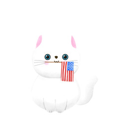 Happy 4th of July cat watercolor Illustration element