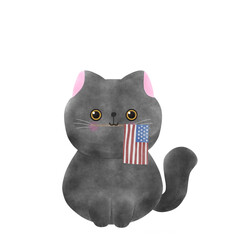 Happy 4th of July cat watercolor Illustration element
