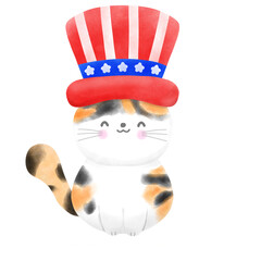 Happy 4th of July cat watercolor Illustration element