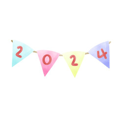 Party flag happy new year 2024 watercolor element illustration