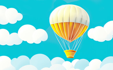 Obraz premium cartoon style hot air balloon flying in blue sky with white clouds, free travel concept created with generative ai technology