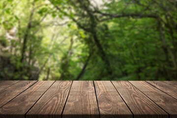 Wooden empty table top on nature background