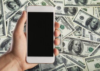 ChatGPT concept, blank screen on smartphone and money