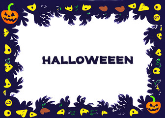 cartoon style halloween frame of creepy symbols created with generative ai technology