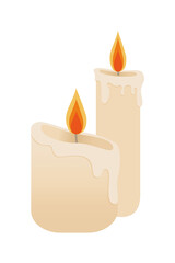 Ilustración dos velas de cera encendidas con transparencia