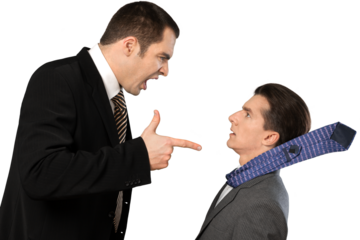 Young male businessman yelling at an employee