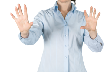 Closeup of a Businesswoman Touching an Imaginary Screen , Gesturing