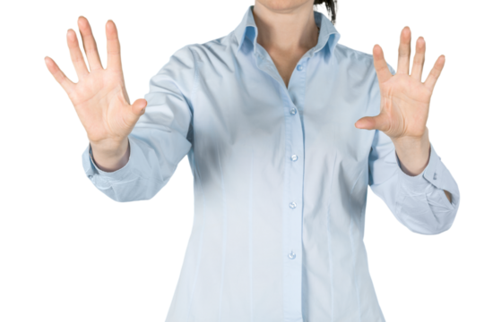 Closeup of a Businesswoman Touching an Imaginary Screen , Gesturing