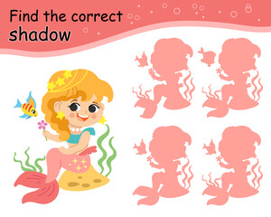 Find the correct shadow joyful mermaid vector