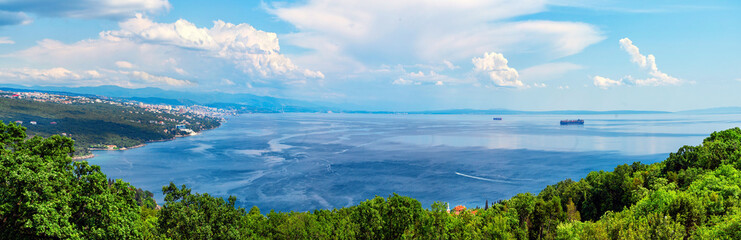 Panorama view from Opatija along the coast to Rijeka, Croatia