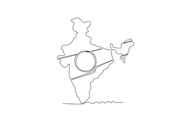 A map with the symbol of the country of India. India independence day one-line drawing