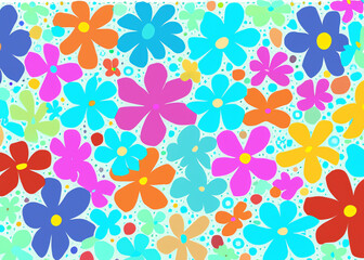 abstract floral background, cartoon style flowers pattern created with generative ai technology