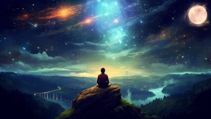 person in the night, meditation, Generative AI