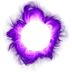 Purple neon glowing glare circle with rays. Magical fire light effect on transparent background. Plasma portal.