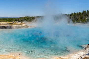 Excelsior Geyser Crater next to the Grand Prismatic Spring, Yellowstone National Park