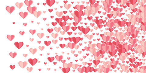 Paper cut red heart shapes explosion background design. Valentine's Day decor. Postcard background.