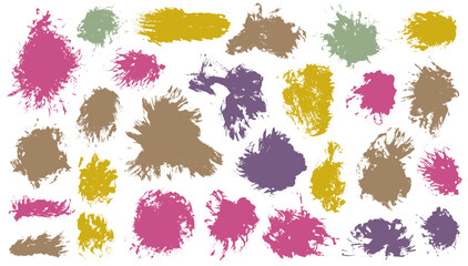 Oil sketch brushstroke vector batch. Isolated smudge blotch whimsical shapes. Blotter blot web banner background bundle. Brushstroke ink spots design.