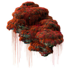 Red jungle rocky flying island. Alien avatar style floating mountain.