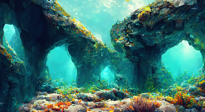 illustration of a beautiful cave in the middle of the forest HD