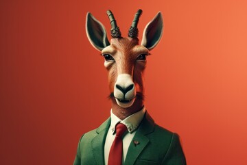 Anthropomorphic antelope dressed in a suit like a businessman. Business Concept. AI generated, human enhanced
