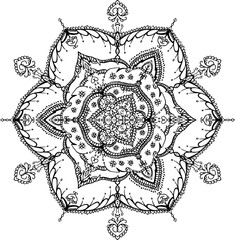 Mandala circular pattern leaf flower petal vector illustration.Lotus flowers for ethnic style, Henna, Mehndi, tattoo, and decoration. Art simple graphic design floral oriental outline illustration.