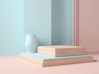 wooden natural podium or pedestal for display product minimal luxury design backdrop 3d render created with Generative AI