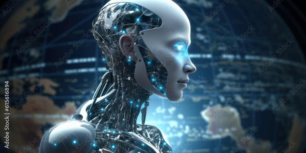 Poster ai-driven security: robot ai protecting earth in world technology system