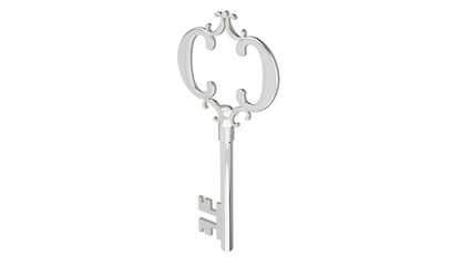 Silver antique key isolated on white and transparent background. Key concept. 3D render
