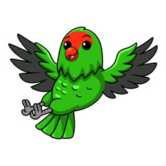 Cute black winged lovebird cartoon flying