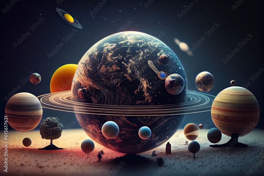 Canvas Prints tilt shift view of the solar system cosmic beautiful miniature. generative ai aig15.
