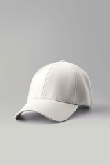 White baseball hat mockup on neutral grey background, AI generative