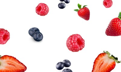 Falling wild fresh ripe berries mix