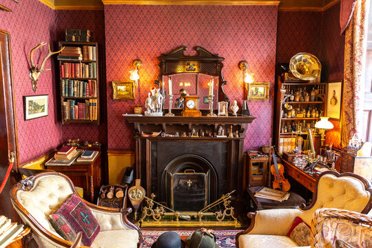 Vintage interior of The Sherlock Holmes Museum in London, England, UK