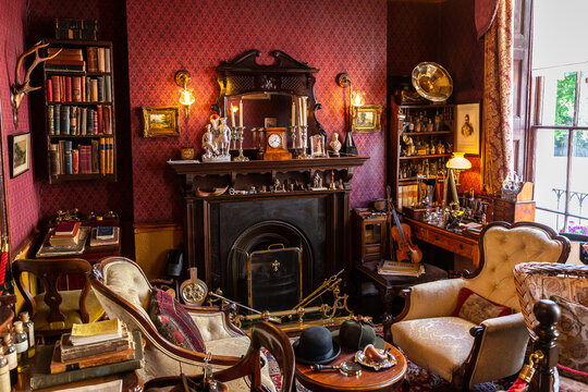 Vintage interior of The Sherlock Holmes Museum in London, England, UK
