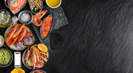 different sea fish on a gray background in high resolution