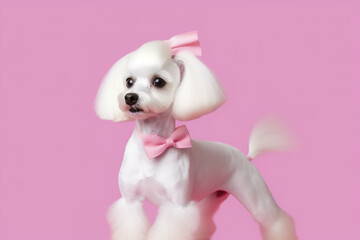 Captivating Portrait of a Maltese Lapdog Photographed in a Studio with a Blush Pink Background IA generative