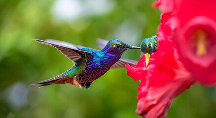 beautiful hummingbird flying over a flower