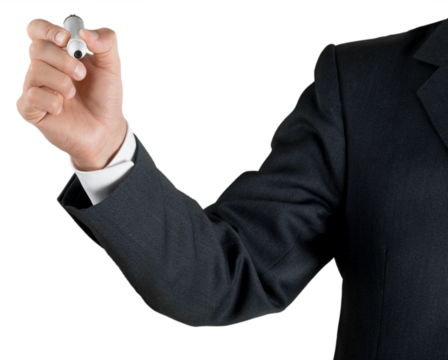 Close-up of business man hand in suit isolated on white background