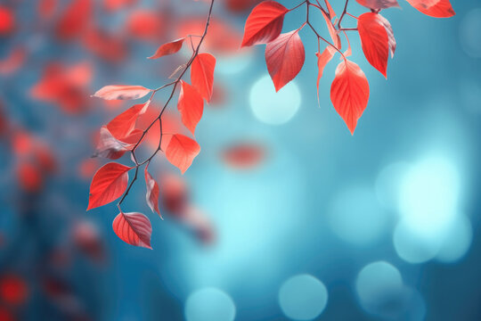 Yellow and orange leafs on blue background