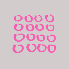 Vector image of different circles. Strokes, brush, ink. Calligraphy, sketch, doodle, graphics, east, minimalism. Grey, pink. Eps10