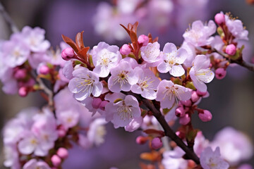Fototapeta na wymiar Cherry Blossom Tree in Bloom with Background Blurred