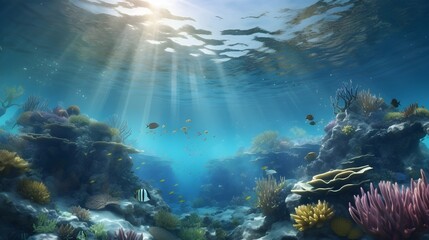 Fototapeta na wymiar Ocean Serenity: Mesmerizing 3D Illustration of Azure Waters and Colorful Coral Reefs