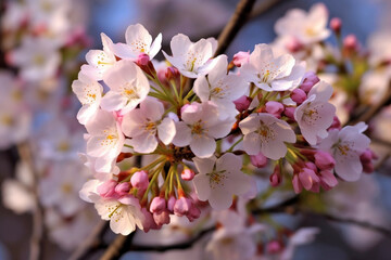 Fototapeta na wymiar Cherry Blossom Tree in Bloom with Background Blurred