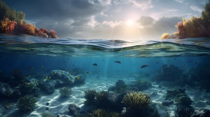 Ocean Serenity: Mesmerizing 3D Illustration of Azure Waters and Colorful Coral Reefs